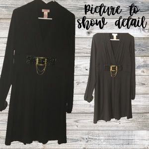 Candies Long Sleeved Black Dress with Gold Belt